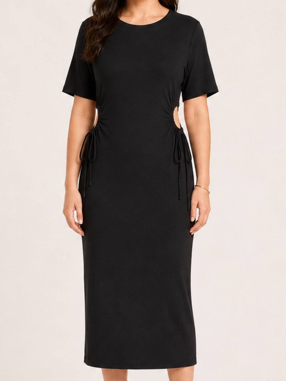 Black Tape Black Side Cutout Drawstring Midi Dress XL